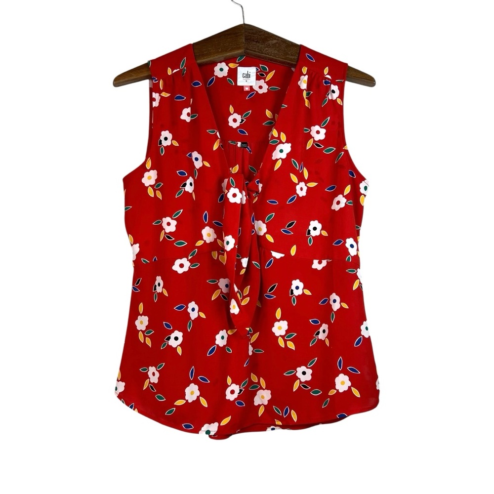 Cabi Red Front Tied Up Floral Tank Top Size S Boho Artsy 5734